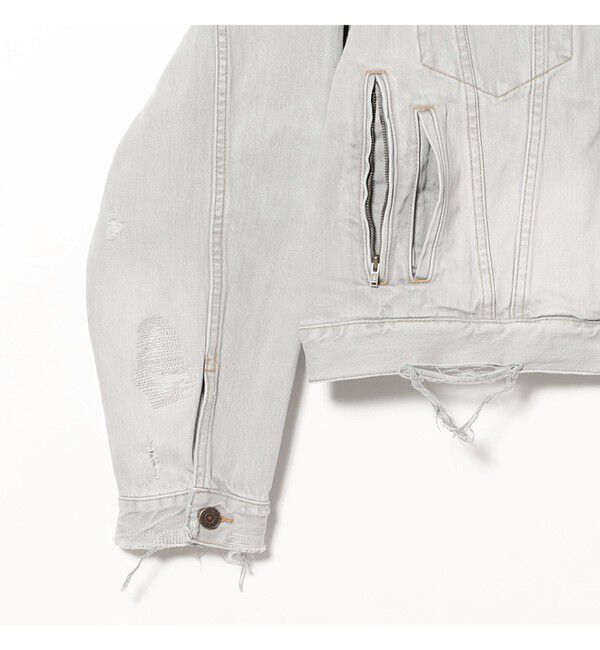 BEAMS「ワイドショート ダメージ デニム ジャケット」|ブルゾン・スタジャン|