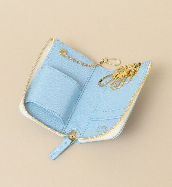 SHIPS「SHIPS:【SAFFIANO LEATHER】 イタリアンレザー キーケース」|キーケース|ライトブルー