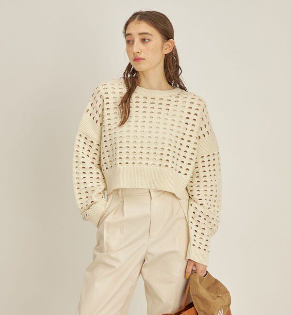 SHIPS for women「〈手洗い可能〉綿 ナイロン メッシュ ニット プルオーバー」|ニット・セーター|