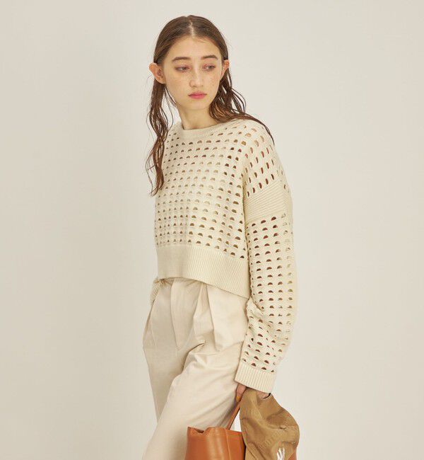 SHIPS for women「〈手洗い可能〉綿 ナイロン メッシュ ニット プルオーバー」|ニット・セーター|