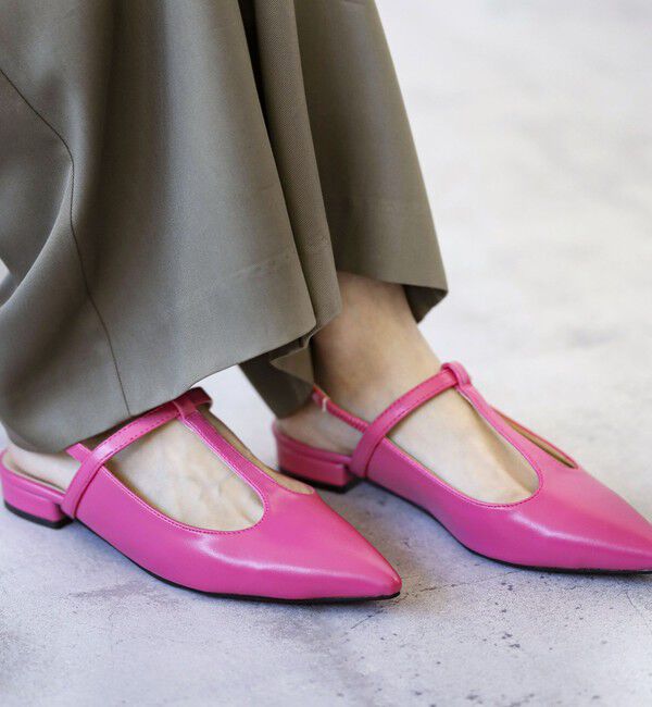 quaranciel「quaranciel: Tストラップ ポインテッド パンプス」|パンプス|ピンク