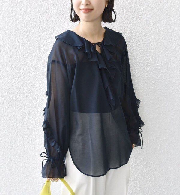 SHIPS for women「* 〈手洗い可能〉強撚 コットン シアー ボイル フリル ブラウス ◇」|シャツ・ブラウス|