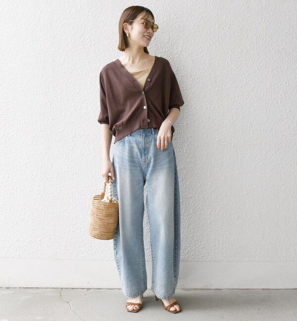 SHIPS any「SHIPS any:〈手洗い可能〉リネン ミックス Vネック ショート シアー カーディガン」|カーディガン|