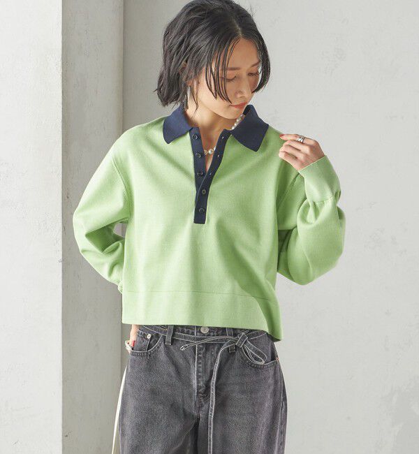 SHIPS for women「〈手洗い可能〉配色 ポロカラー プルオーバー」|ニット・セーター|