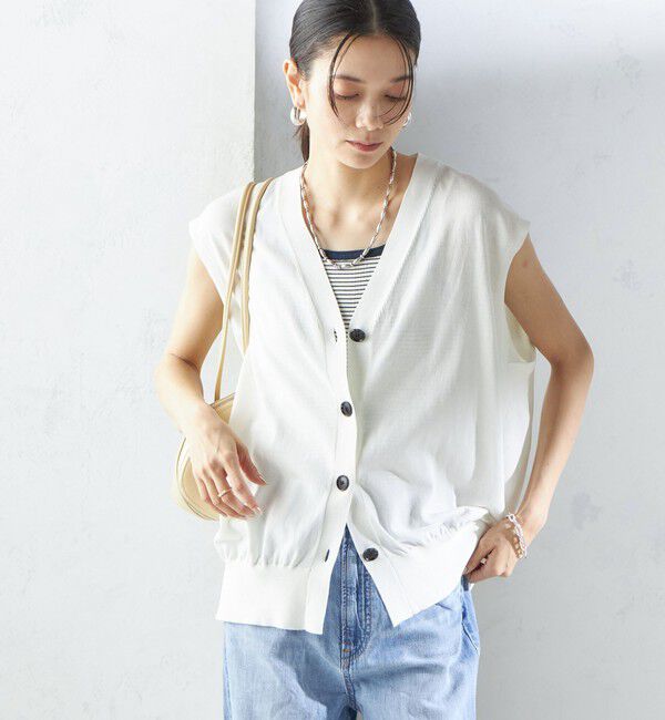 SHIPS for women「〈接触冷感 / 手洗い可能〉アイスコットン フレンチ スリーブ ジレ カーディガン」|ベスト・ジレ|オフホワイト