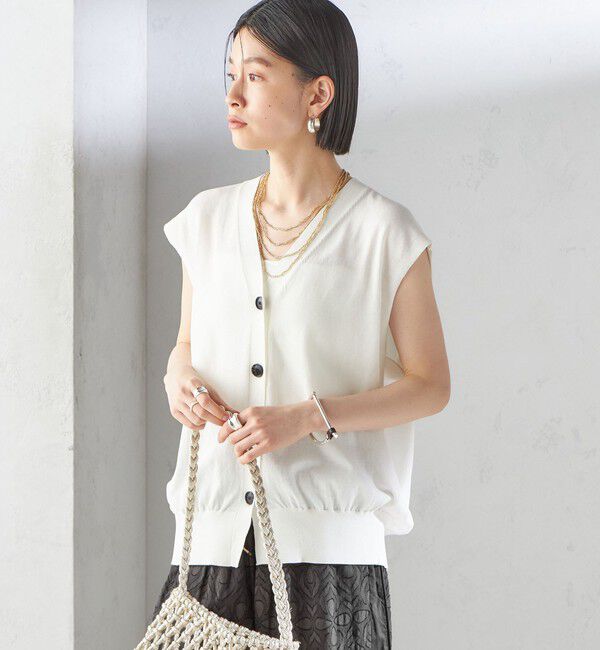 SHIPS for women「〈接触冷感 / 手洗い可能〉アイスコットン フレンチ スリーブ ジレ カーディガン」|ベスト・ジレ|