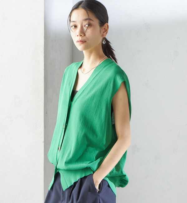 SHIPS for women「〈接触冷感 / 手洗い可能〉アイスコットン フレンチ スリーブ ジレ カーディガン」|ベスト・ジレ|