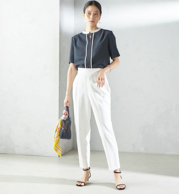 SHIPS for women「〈手洗い可能〉パイピング キーネック 半袖 ブラウス」|シャツ・ブラウス|