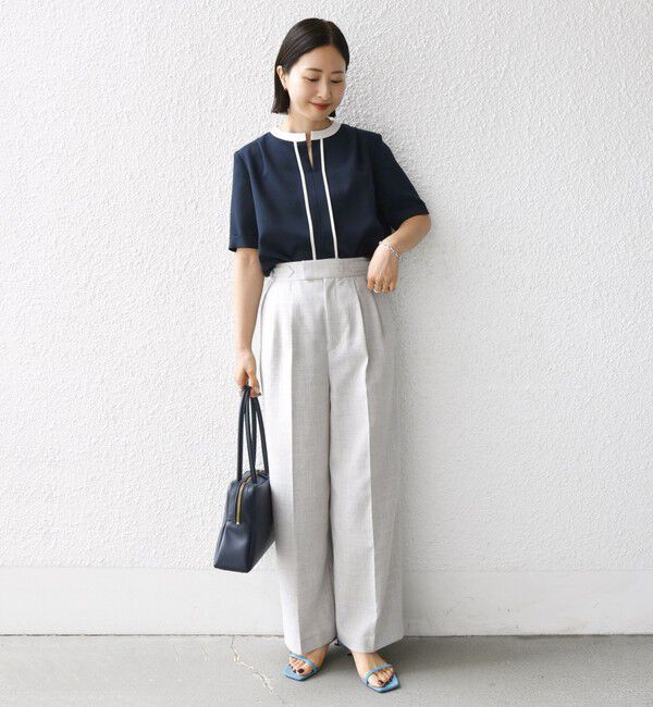 SHIPS for women「〈手洗い可能〉パイピング キーネック 半袖 ブラウス」|シャツ・ブラウス|