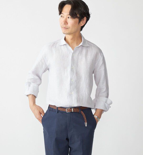 SHIPS「SHIPS: ウォッシュド リネン ストライプ シャツ」|シャツ・ブラウス|トップグレー