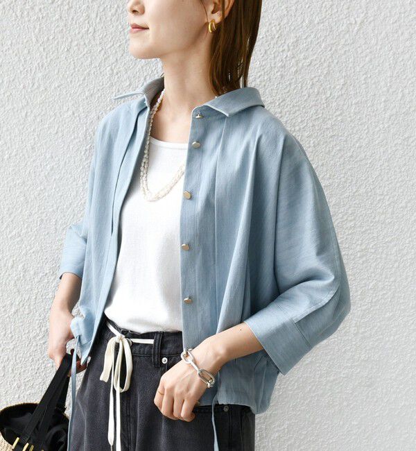 SHIPS for women「【WEB限定】〈手洗い可能〉デニム ライク タック 裾 ドロスト 羽織 シャツ」|シャツ・ブラウス|