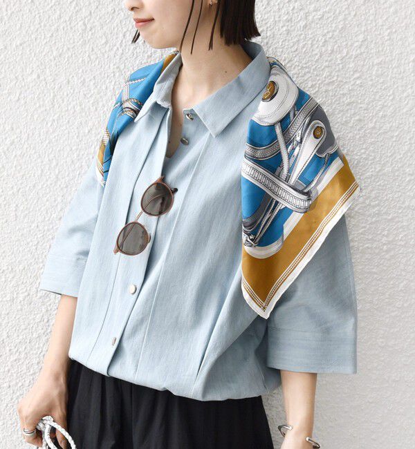 SHIPS for women「【WEB限定】〈手洗い可能〉デニム ライク タック 裾 ドロスト 羽織 シャツ」|シャツ・ブラウス|