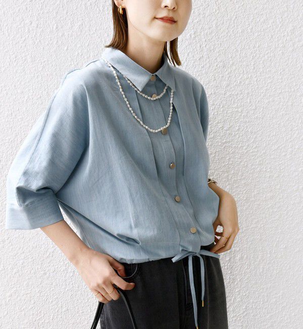 SHIPS for women「【WEB限定】〈手洗い可能〉デニム ライク タック 裾 ドロスト 羽織 シャツ」|シャツ・ブラウス|