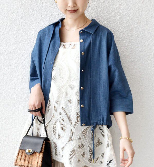 SHIPS for women「【WEB限定】〈手洗い可能〉デニム ライク タック 裾 ドロスト 羽織 シャツ」|シャツ・ブラウス|ブルー