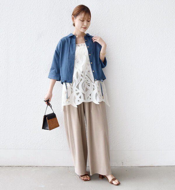 SHIPS for women「【WEB限定】〈手洗い可能〉デニム ライク タック 裾 ドロスト 羽織 シャツ」|シャツ・ブラウス|