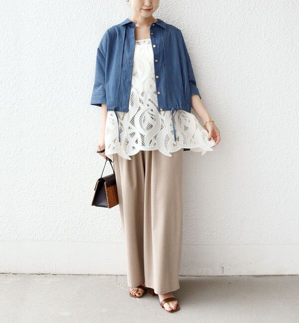 SHIPS for women「【WEB限定】〈手洗い可能〉デニム ライク タック 裾 ドロスト 羽織 シャツ」|シャツ・ブラウス|