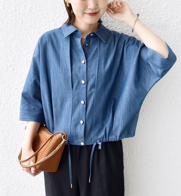SHIPS for women「【WEB限定】〈手洗い可能〉デニム ライク タック 裾 ドロスト 羽織 シャツ」|シャツ・ブラウス|