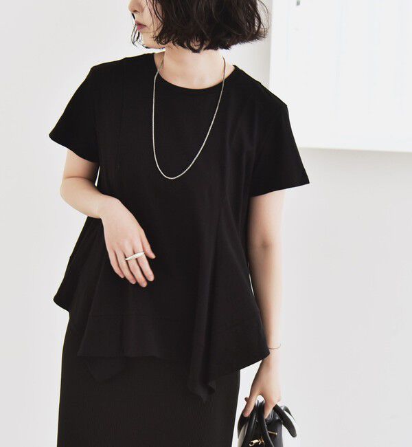 quaranciel「quaranciel:〈手洗い可能〉ハンカチーフヘム フレア クルーネック TEE」|Tシャツ・カットソー|