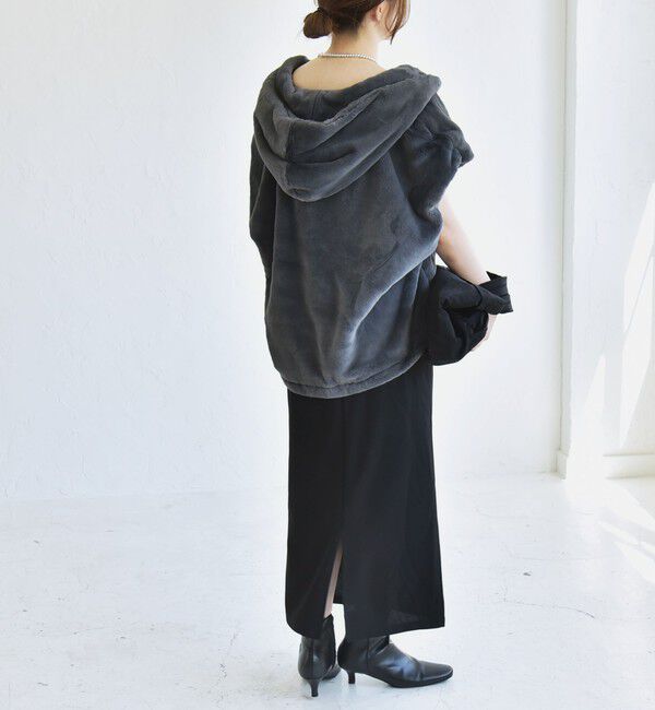 quaranciel「quaranciel: フーディー フェイクファー ドロスト ジップ ショート ベスト」|ダウンベスト・ベスト|