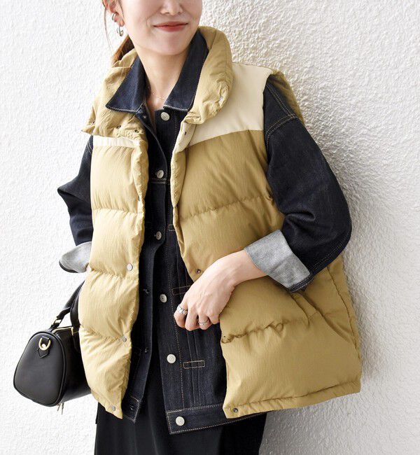 SHIPS any「SHIPS any: ナイロン スタンドカラー ダウン ベスト」|ダウンベスト・ベスト|ベージュ