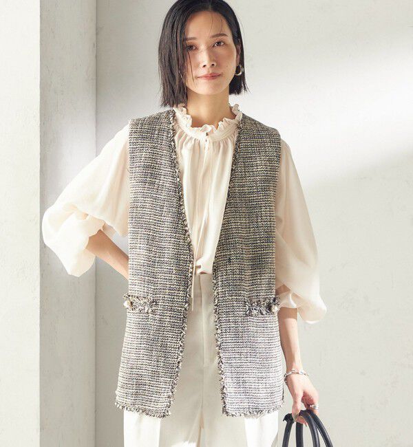 SHIPS for women「トライスピン 杢 ツイード カラーレス ジレ（セレモニー対応可）」|ベスト・ジレ|