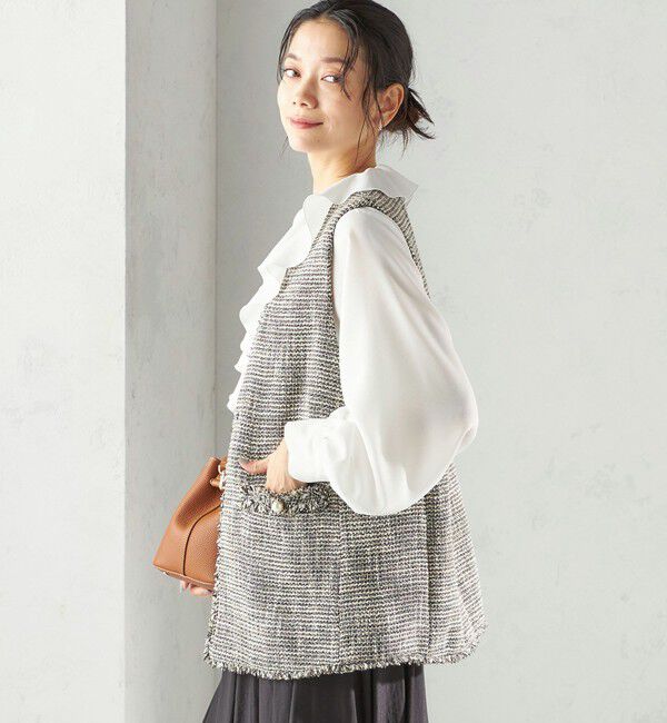 SHIPS for women「トライスピン 杢 ツイード カラーレス ジレ（セレモニー対応可）」|ベスト・ジレ|