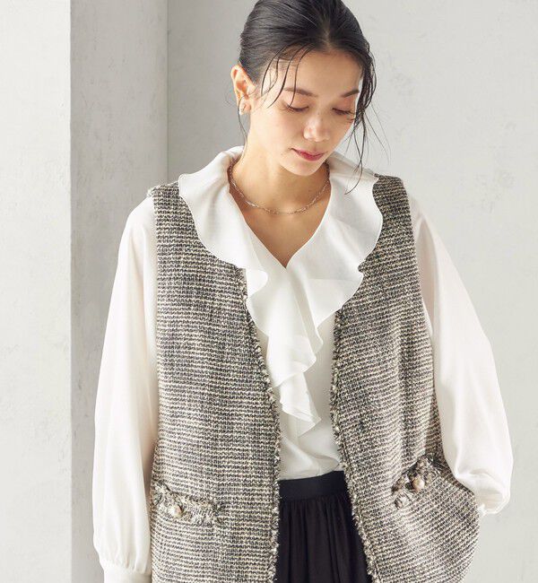 SHIPS for women「トライスピン 杢 ツイード カラーレス ジレ（セレモニー対応可）」|ベスト・ジレ|