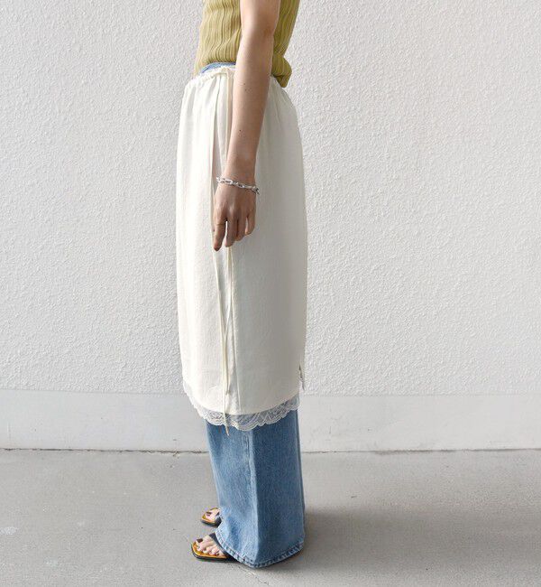 SHIPS for women「〈洗濯機可能〉ダル サテン 裾 レース スカート」|スカート|