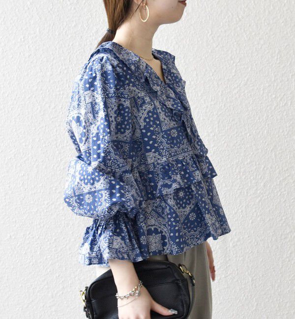 SHIPS any「SHIPS any:〈洗濯機可能〉バンダナ プリント カシュクール フリル ブラウス」|シャツ・ブラウス|