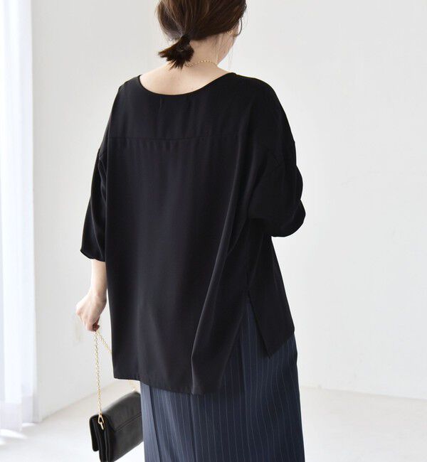 quaranciel「quaranciel:〈洗濯機可能〉ジョーゼット ニュアンス  T-ブラウス」|シャツ・ブラウス|ブラック