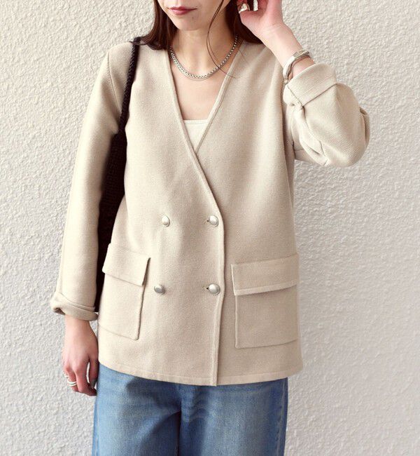 SHIPS Colors 「SHIPS Colors:〈手洗い可能〉ニット カラーレス ダブルボタン ジャケット」|ノーカラージャケット|