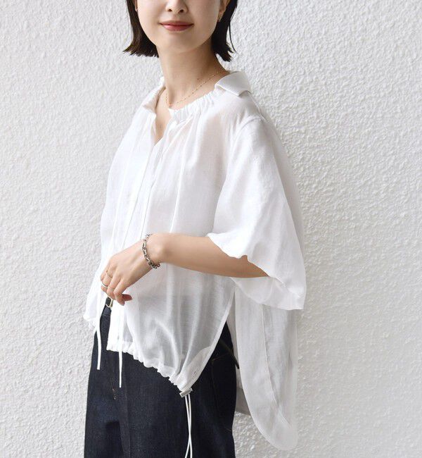 SHIPS for women「《予約》【WEB限定】〈手洗い可能〉バルーン スリーブ 裾 ドロスト ブラウス」|シャツ・ブラウス|ホワイト