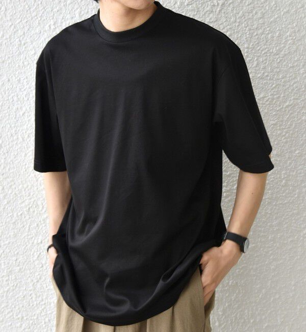 SHIPS any「SHIPS any:〈接触冷感/遮熱/UVカット〉COOL TOUCH スムース デザイン リブ セミ モックネック Tシャツ◆」|Tシャツ・カットソー|