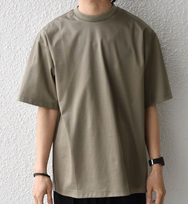 SHIPS any「SHIPS any:〈接触冷感/遮熱/UVカット〉COOL TOUCH スムース デザイン リブ セミ モックネック Tシャツ◆」|Tシャツ・カットソー|