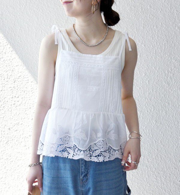 SHIPS any「《予約》SHIPS any:〈手洗い可能〉コットン レース ヘム キャミソール」|シャツ・ブラウス|