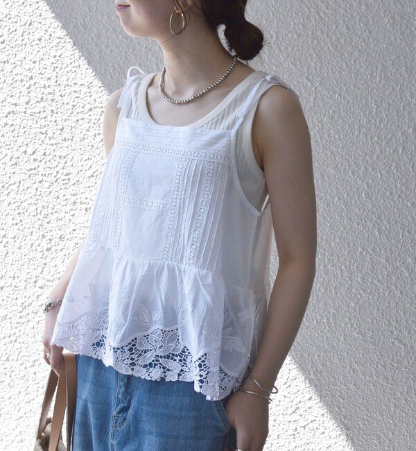 SHIPS any「《予約》SHIPS any:〈手洗い可能〉コットン レース ヘム キャミソール」|シャツ・ブラウス|