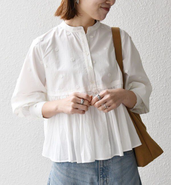 SHIPS any「《予約》【WEB限定】SHIPS any:〈洗濯機可能〉フラワー モチーフ ペプラム ギャザー シャツ ブラウス」|シャツ・ブラウス|