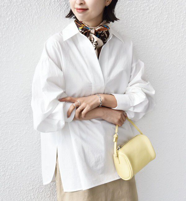 SHIPS for women「〈手洗い可能〉無地 / ストライプ サイド スリット スキッパー コットン シャツ 2」|シャツ・ブラウス|オフホワイト