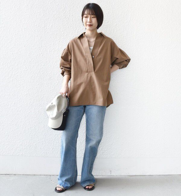 SHIPS for women「〈手洗い可能〉無地 / ストライプ サイド スリット スキッパー コットン シャツ 2」|シャツ・ブラウス|