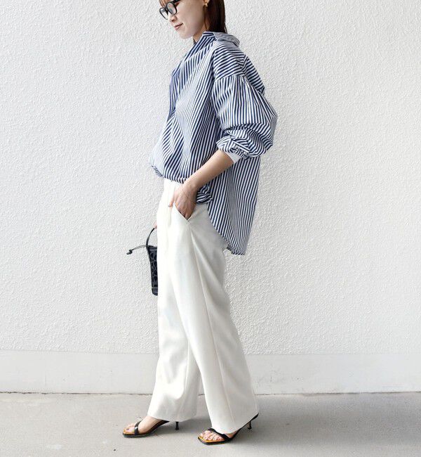 SHIPS for women「〈手洗い可能〉無地 / ストライプ サイド スリット スキッパー コットン シャツ 2」|シャツ・ブラウス|