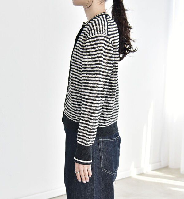 quaranciel「《予約》quaranciel: ボーダー クルーネック メタルボタン ニット カーディガン」|カーディガン|