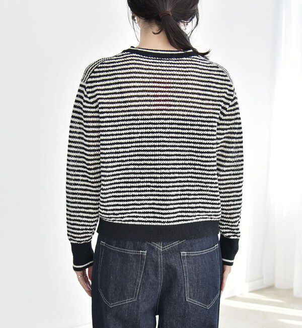 quaranciel「《予約》quaranciel: ボーダー クルーネック メタルボタン ニット カーディガン」|カーディガン|