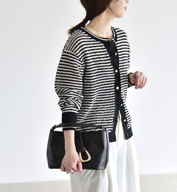 quaranciel「《予約》quaranciel: ボーダー クルーネック メタルボタン ニット カーディガン」|カーディガン|