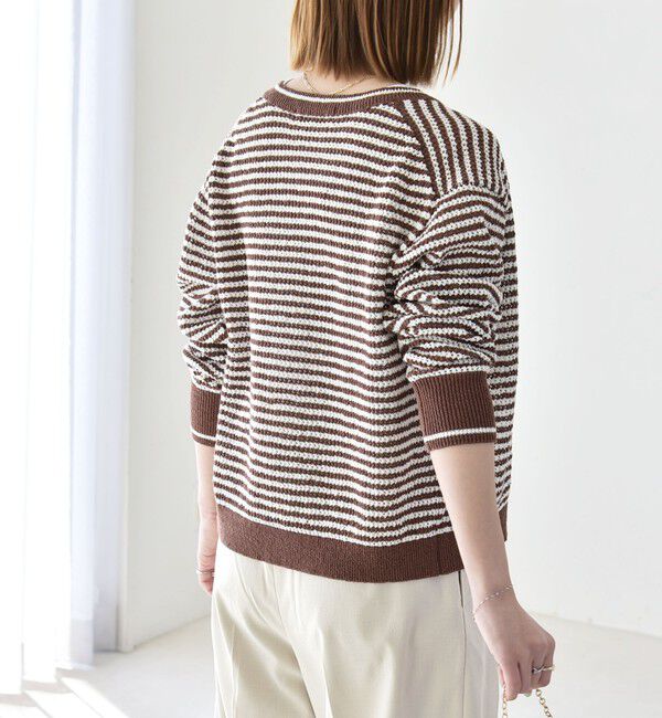 quaranciel「《予約》quaranciel: ボーダー クルーネック メタルボタン ニット カーディガン」|カーディガン|