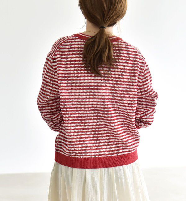 quaranciel「《予約》quaranciel: ボーダー クルーネック メタルボタン ニット カーディガン」|カーディガン|