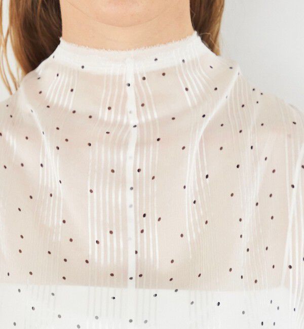 DES PRES「シルクシフォンストライプドット ハイネックノースリーブブラウス」|シャツ・ブラウス|