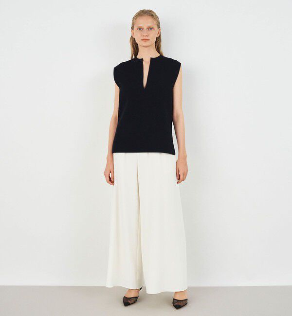 DES PRES「レーヨンナイロンダブルフェイス スリットネックプルオーバー」|ニット・セーター|