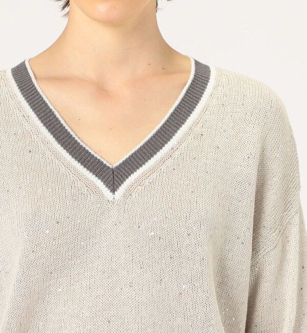 GALERIE VIE「リネンコットンスパンコール Vネックプルオーバー」|ニット・セーター|