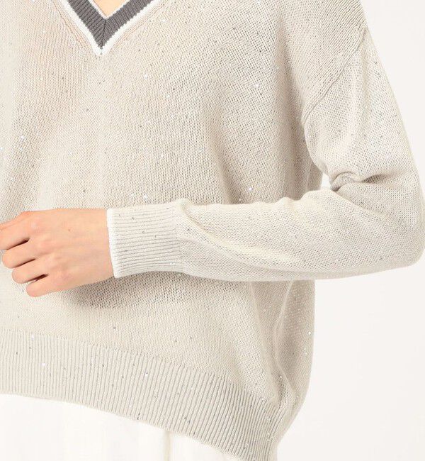 GALERIE VIE「リネンコットンスパンコール Vネックプルオーバー」|ニット・セーター|