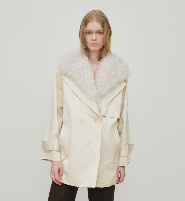 DES PRES「コットンサテン ムートンカラーコート」|トレンチコート|